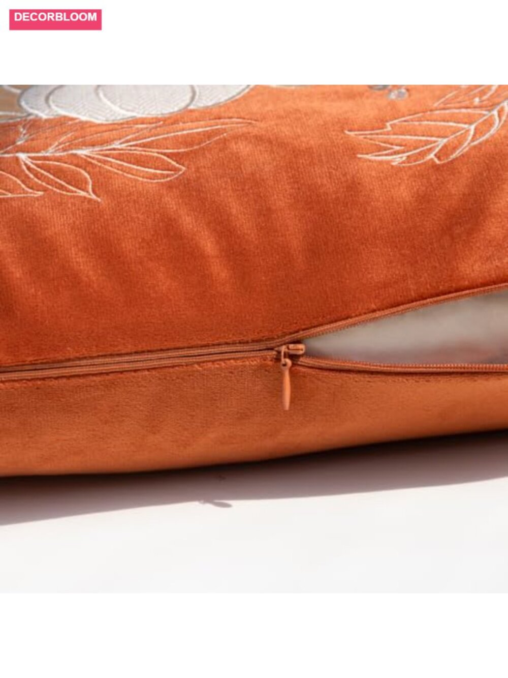 Embroidered Pumpkin Velvet Throw Pillow Cover 12x20 Farmhouse Fall Decor - Picture 6 of 6